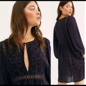 NWT Free People Charlotte Embroidered Purple & Black Tunic Dress M